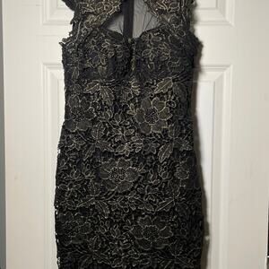 Betsy & Adam Black and Gold Illusion Cocktail LBD SEXY! size 6